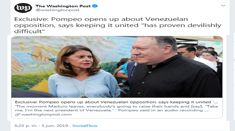 Washington Post publica audio de Mike Pompeo: "Mantener unida a la oposición venezolana nos resultó diabólicamente difícil"