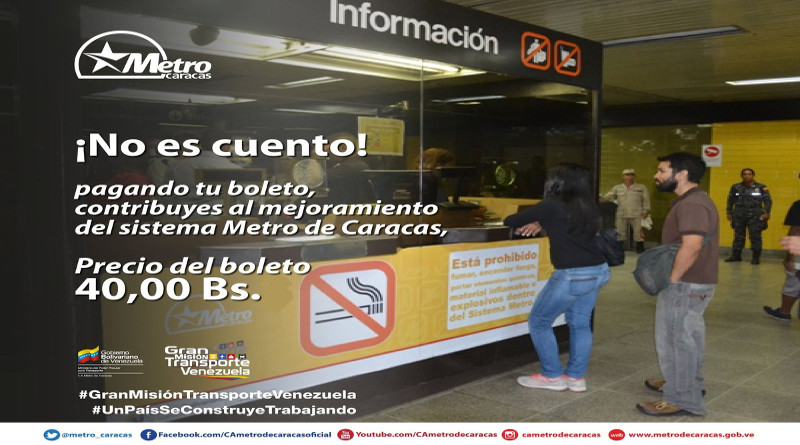 Metro de Caracas comenzará el cobro del pasaje en 40 bolívares a partir del 22 de junio