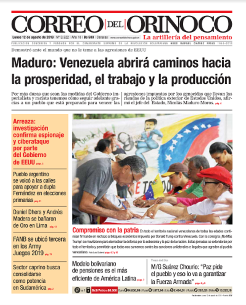 Estas son las portadas de los medios impresos venezolanos este 12 de agosto